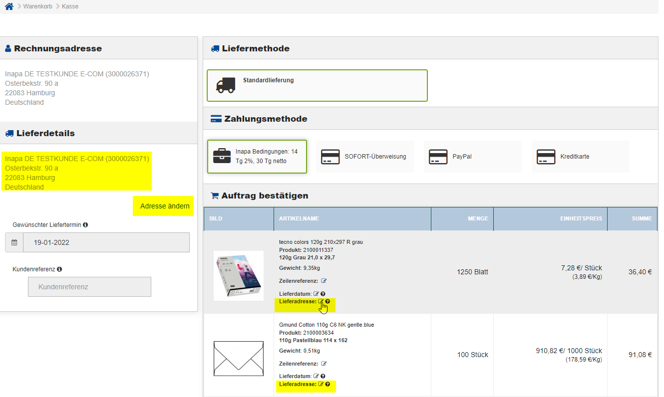 Screenshot Checkout Webshop Inapa Deutschland