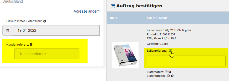 Screenshot Auswahl Liefertermin Webshop Inapa Deutschland