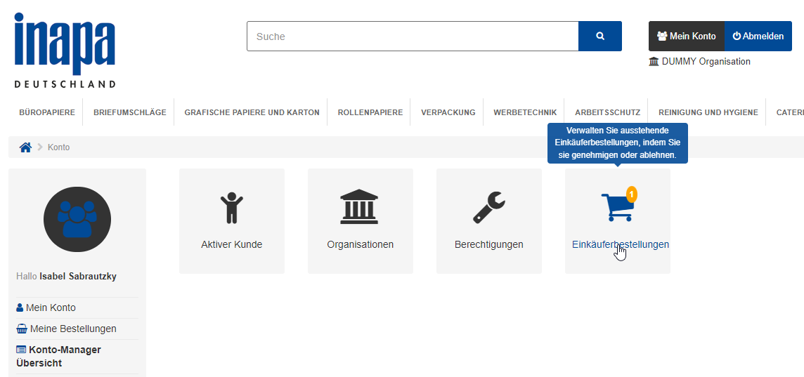 Screenshot Einkäuferverwaltung Webshop Inapa Deutschland