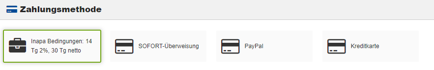 Screenshot Auswahl Zahlarten Webshop Inapa Deutschland