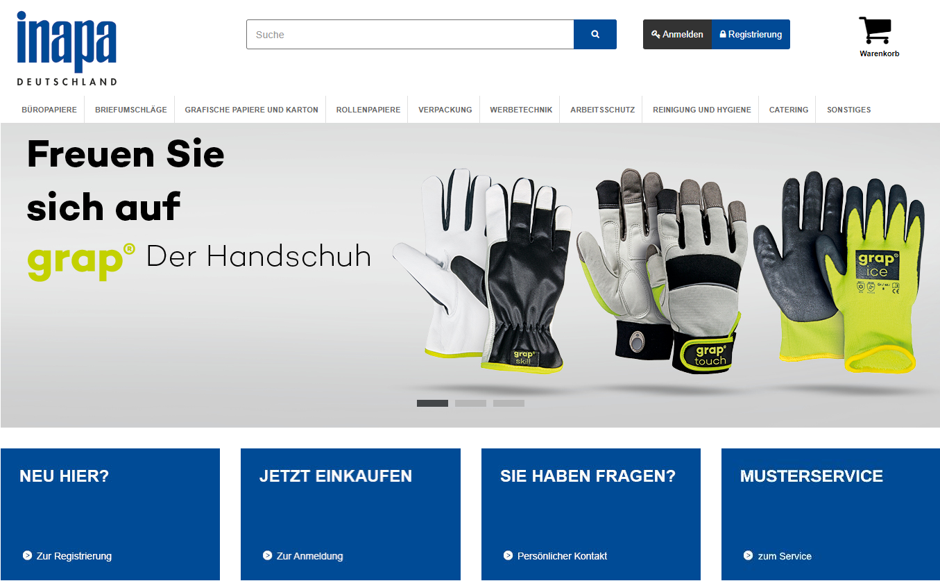 Screenshot Homepage Webshop Inapa Deutschland