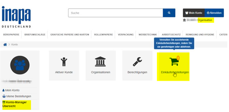 Screenshot Einkäufer-Verwaltung Webshop Inapa Deutschland
