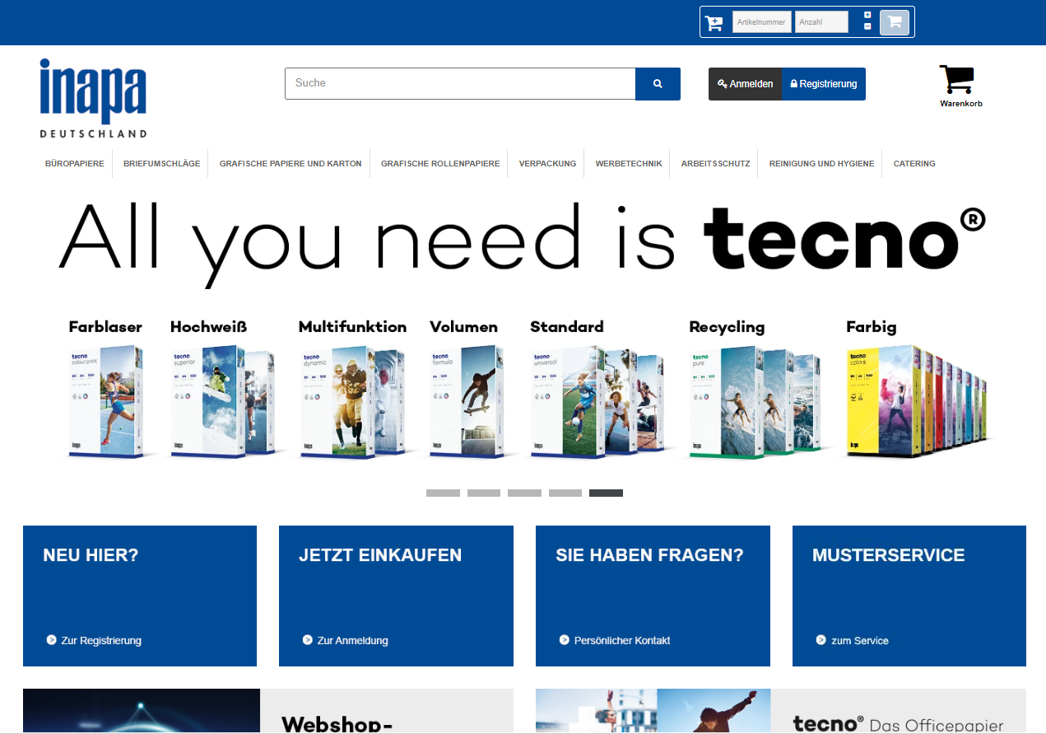 Screenshot Homepage Webshop Inapa Deutschland