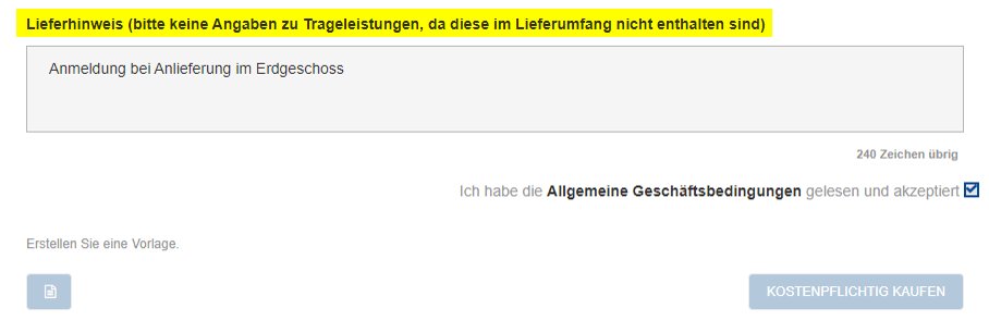 Screenshot Eingabe Lieferhinweis Webshop Inapa Deutschland