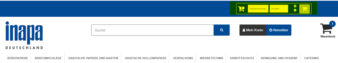 Screenshot Quickcart Webshop Inapa Deutschland